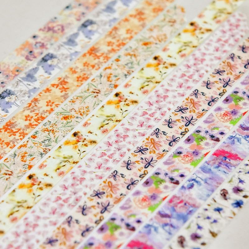 Flowers Washi Tape Set 30 Rolls Floral Patterns Decorative Skinny Slim Masking Tapes for Arts, DIY Crafts, Journals, Planners, Scrapbook, Wrapping (Blossoms Flourish)