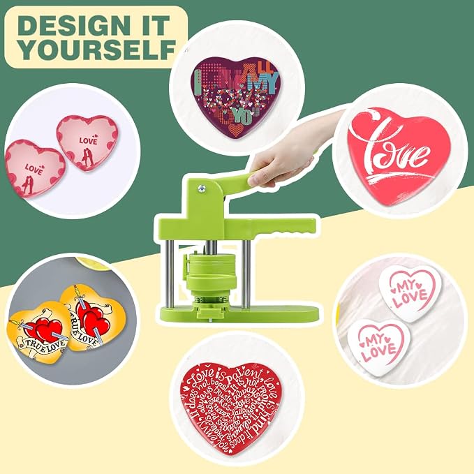 Happizza Heart-Shaped Button Maker Machine, Detachable Heart DIY Pin Button Maker Press Machine Kit, Badge Button Press Machine Pin Maker Machine with Free 100pcs Button Parts