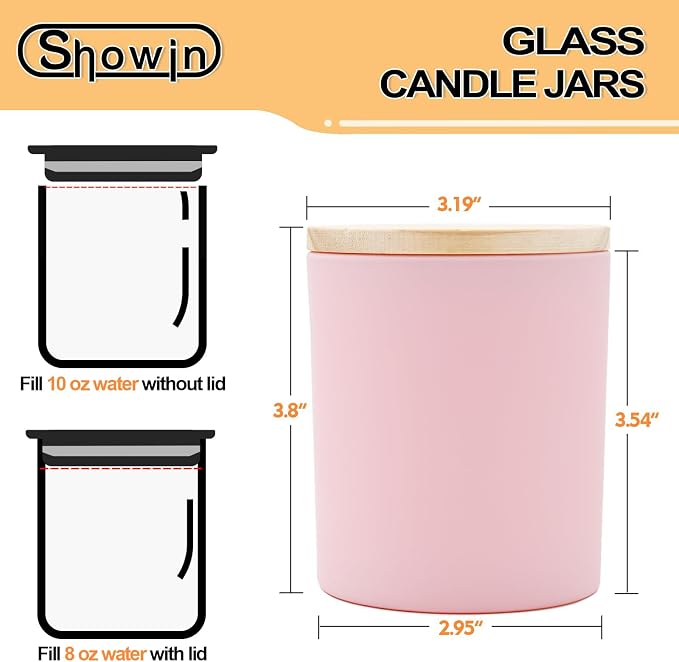 SHOWIN 10 OZ Thick Candle Jars for Making Candles 15 Pcs, Empty Jars with Wood Lids for Candle Making, Sample Container, Matte Pink