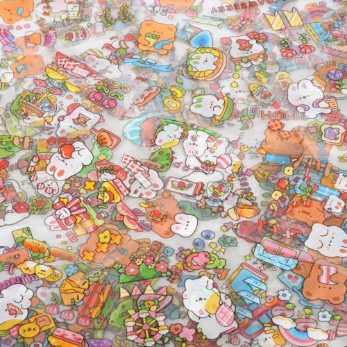 Kawaii Funny Animal Scrapbooking Stickers - 100 Sheets Cute Cartoon Transparent PET Journaling Clipping Supplies Decals Sticker for Planners Collage Junk Journal DIY Arts Crafts Laptops Calendar