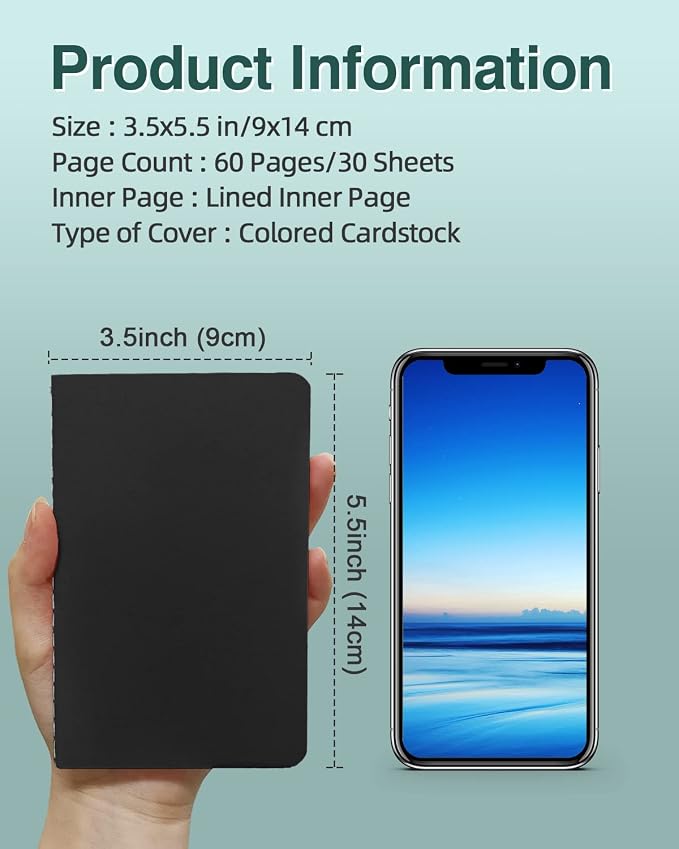 Gwybkq Mini Notepads Bulk 12 Pack Small Journal Pocket Size Notebooks for Kids 3.5 x 5.5 Inches Softcover Memo Pads, 30 Sheets/60 Pages(Black Cover)