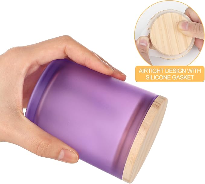 SHOWIN Thick Candle Jars for Making Candles 12 Pcs, 7 OZ Empty Jars with Wood Lids for Candle Making, Sample Container, Frosted Purple