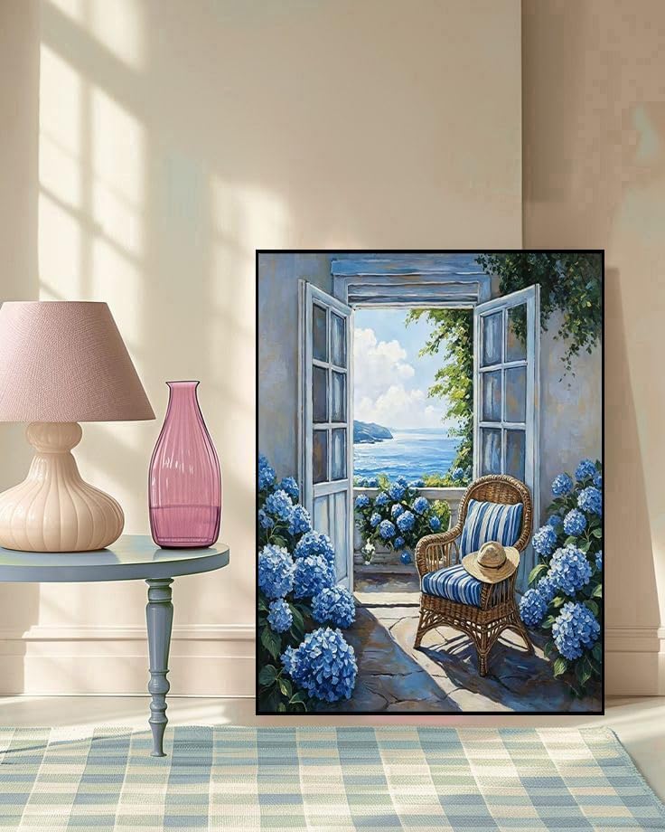 mrpwnle Hydrangea Diamond Art Kits for Adults Seaside Diamond Painting Kit