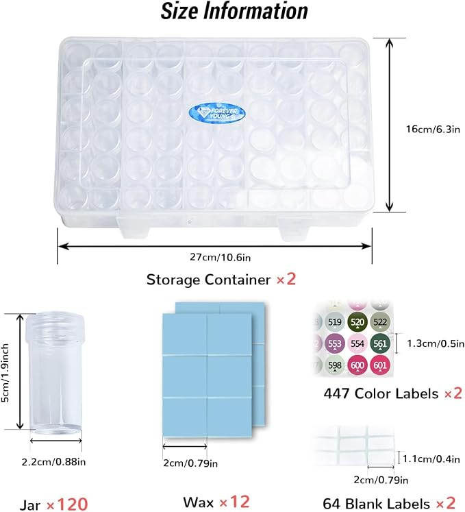 Foreveryoung 2-Pack Diamond Art Storage Containers, 120-Grid Bead Organizer | Store your diamond art beads neatly with the organizer, keeping diamonds tidy. Diamonds not included. Includes free labels.