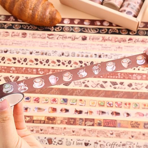 icceemee 20 Rolls Coffee Theme Washi Tape Set, Writable Decorative Tapes for Scrapbooking, Junk Journal Supplies, Bullet Journaling, Bullet Journaling, 0.6"x79" per Roll