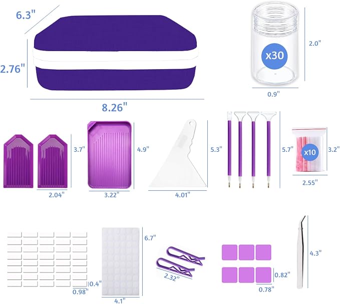 30 Slot Diamond Painting Storage Containers | Purple 30-slot storage box with tools & accessories for diamond art