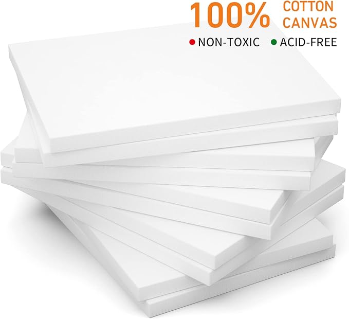 GOTIDEAL Stretched Canvas, 8x10 Inch Set of 10, Primed White | 100% Cotton Artist Canvas Boards for Painting, Acrylic Pouring, Oil Paint Dry & Wet Art Media