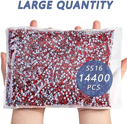 Beadsland Hotfix Rhinestones Bulk, 14400pcs Red Hot Fix Rhinestones for Crafts Clothes DIY Decoration, Light Siam, SS16, 3.8-4.0mm