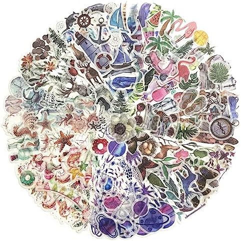 Yoksas 320 Pcs Watercolor Washi Stickers - Forest Nature, Ocean Animals, Sea Beach Aesthetic Stickers for Scrapbooking, Planners, Calendars, Bullet Journal