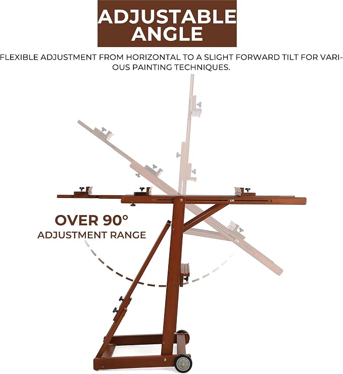 VISWIN Studio H-Frame Easel, Tilting Flat & Adjustable Beech Wood Art Easel for Painting, Movable Large Easel Stand for Adults, Artists, Hold 1 or 2 Canvas up to 78" - Walnut Brown