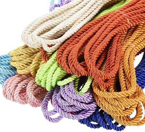 MECCANIXITY Twisted Cord Trim, 5 Yard 5mm 3-Ply Twine Braided Rope Shiny Thread String for Craft Gift Bag Curtain Christmas Decor, Forest Green - 5m