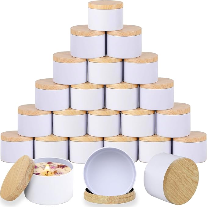 ABK 4oz White Candle Tins,24 PCS Candle Jars with Lids for Candle Making