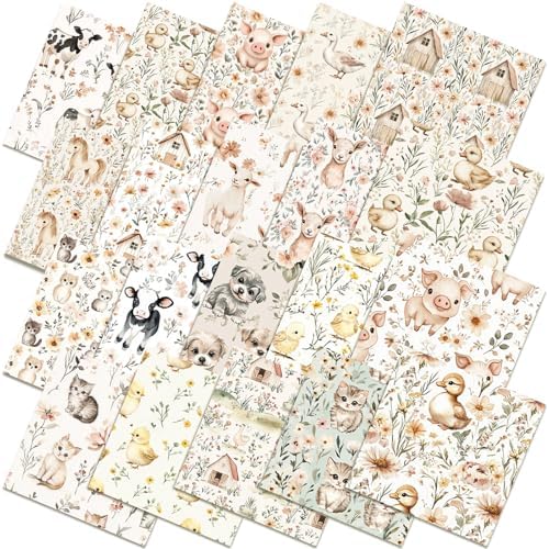HunnmingRe 20 Pcs 10''x10'' Cute Farm Animals Quilting Fabric Squares