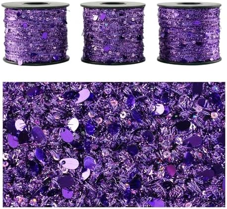 Artisanal Yarn Collection Multifiber Fancy Yarn for Knitting Crocheting Crafts DIY, Set of 3 Rolls (Purple Teardrop Sequins)
