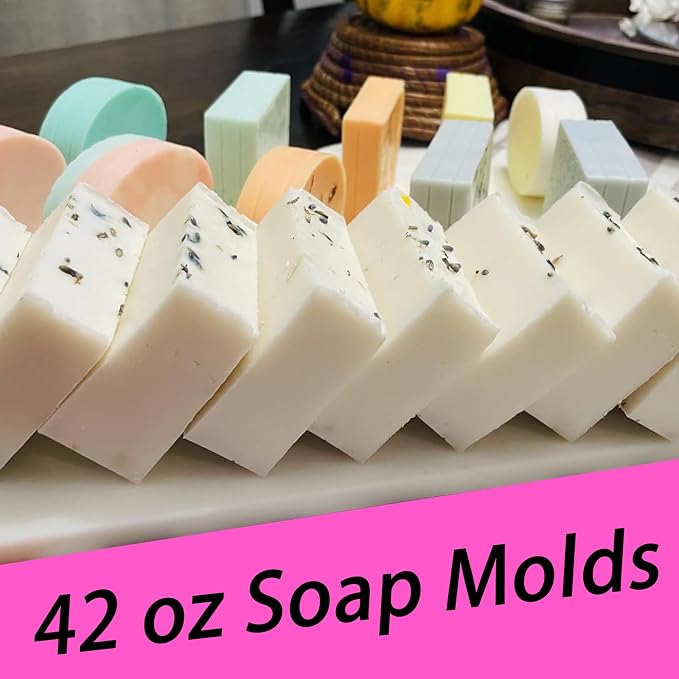 ZOENHOU 4 PCS 42 oz Pink Soap Molds with 4 Wooden Lids, Flexible Rectangular Silicone Soap Making Molds Kit with Wood Box DIY Tool Set for Soap Making Supplies