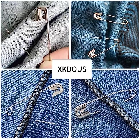 XKDOUS 150 Pack Safety Pins for Clothes 3 Universal Assorted Sizes, Sliver