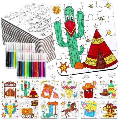 Western Cowboy Coloring Jigsaw Puzzle for Kids-DIY Horse Craft Party Favors