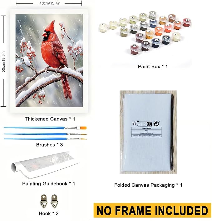 Red Cardinal Paint by Numbers Kit for Adults - DIY Bird Painting on Canvas 16x20 Inches, Adults' Paint-By-Number Kits Acrylic Paint Set for Beginners, Wildlife Art Kit for Home Decoration or Gifts