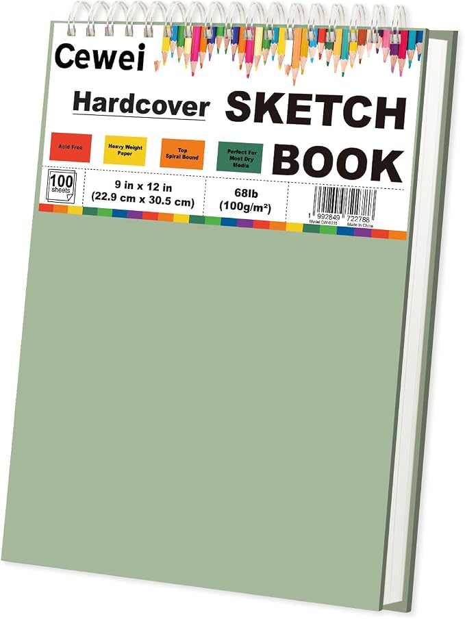 Cewei 9x12 Drawing Paper Pad, 100 Sheets Spiral Bound Sketchbook, 68lb/100gsm White Drawing Paper for Kids Ages 4-8, Art Supplies for Kids 9-12