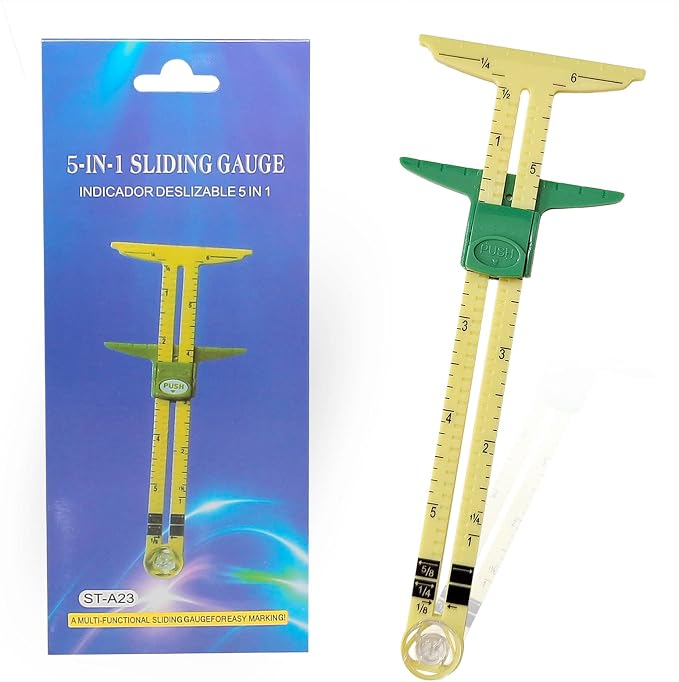 2pcs 5 in 1 Handy Sliding Sewing Gauge Quilting Tools for Beginner Work as T-Gauge, Hem Gauge, Seam Allowance