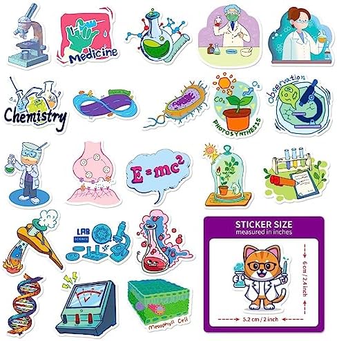 100 Pcs Natural Sciences Stickers Pack, Chemistry, Physics, Biology Experiment Vinyl Stickers, Science Laboratory Student Sticker Decals for Laptop, Water Bottle, Luggage Décor