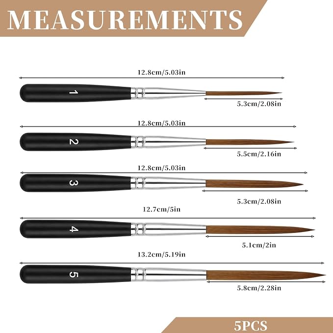 5 Pcs Long Liner Brushes Detail Paint Brushes Extra Long Fine Point Tip Pinstriping Scroll Outlining Brush for Artists Beginners Watercolor Acrylic Painting Marking Outlining Filling Creating Edge