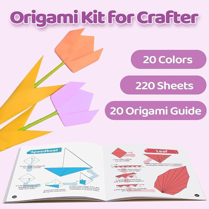 EPPINGWIN 220 Sheets Origami Paper, 20 Colors Colored Paper, 6"×6" Square Paper, Origami Kit with Craft Guide