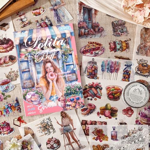 Loli Puff Breeze Sticker Scrapbooking Supplies for Junk Journal, 20 Sheets PET Stickers - Vintage Journaling Stickers