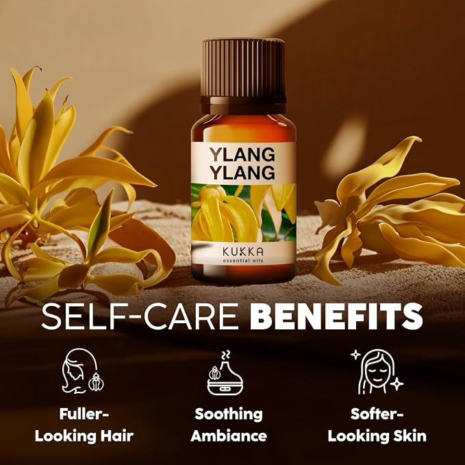 Kukka 100% Pure Ylang Ylang Essential Oil for Skin, Diffuser, 1.02 Fl Oz | Undiluted Ylang Ylang Oil for Floral Diffuser Blends, Scalp & Hair Care, Skin Balancing & Perfume Making