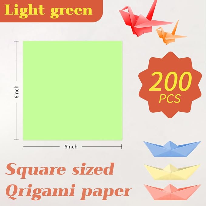 200 Sheets of Light Green Origami Paper,6x6 inch Double Sided Green Kit for Kids,Colored Paper Kit Gifts for Beginners