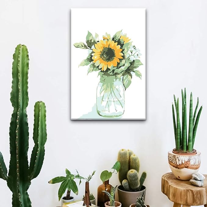 Ginkko Framed Paint by Numbers Kit for Adults 8X 12 inch, Vase Flowers | Beginners & Kids Ages 8-12, Flower DIY Acrylic Canvas Painting with Paints & Brushes, Original Art Decor Gift for Home Wall