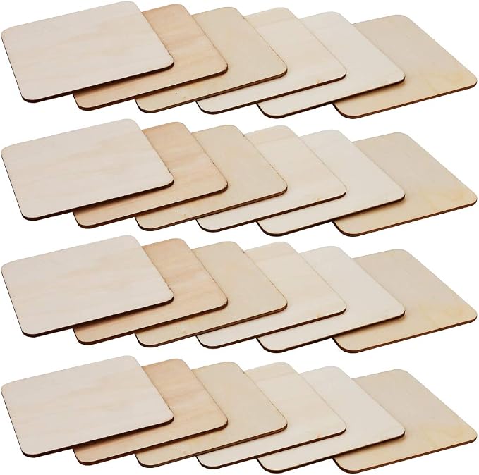 40Pcs Unfinished Laser Engraving Carving Blank Wood Pieces for Painting, Coasters, DIY Arts Craft Project, Staining and Decorations
