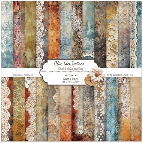 6'' Vintage Lace Scrapbook Paper Pad - 24 Sheets Double Sided Origami Cards for Junk Journal Collage Supplies Cards Decor Gifts Crafts DIY Wrapping Decorative Folded Photo Album