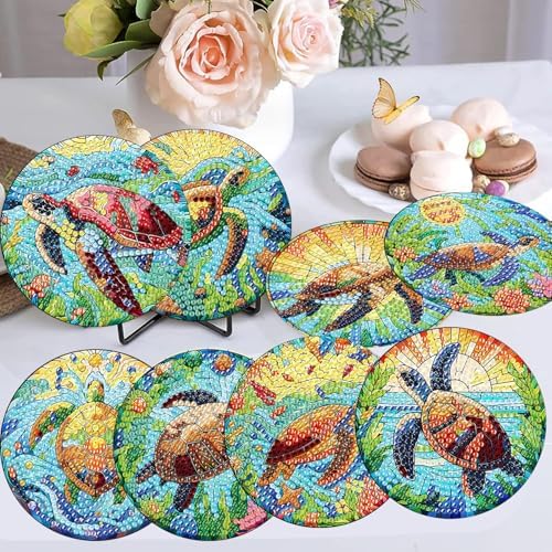 Diamond Art Coasters Kit, 8 Pieces Sea Turtle Diamond Painting Coasters Kit