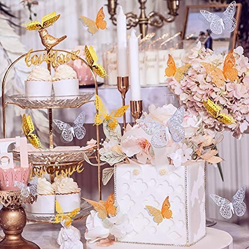 SAOROPEB 3D Butterfly Wall Decor, 72 Pcs 3 Styles 3 Sizes, Removable Metallic Wall Decor Sticker Room Mural Decals for Kids Bedroom Nursery Classroom Party Decoration Wedding Decor DIY Gift (3 Color) | 3 Styles 3 Sizes, Removable Wall Decor Sticker Roo...