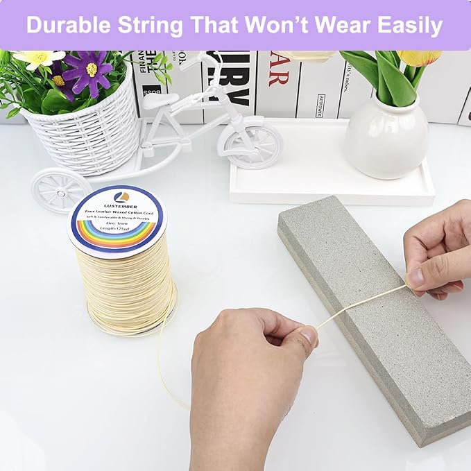 LUSTEMBER 1mm Faux Leather Waxed Cotton Cord, 175 Yards – Durable Necklace String, Soft and Textured Cord for Necklaces, Bracelets, and Jewelry Making
