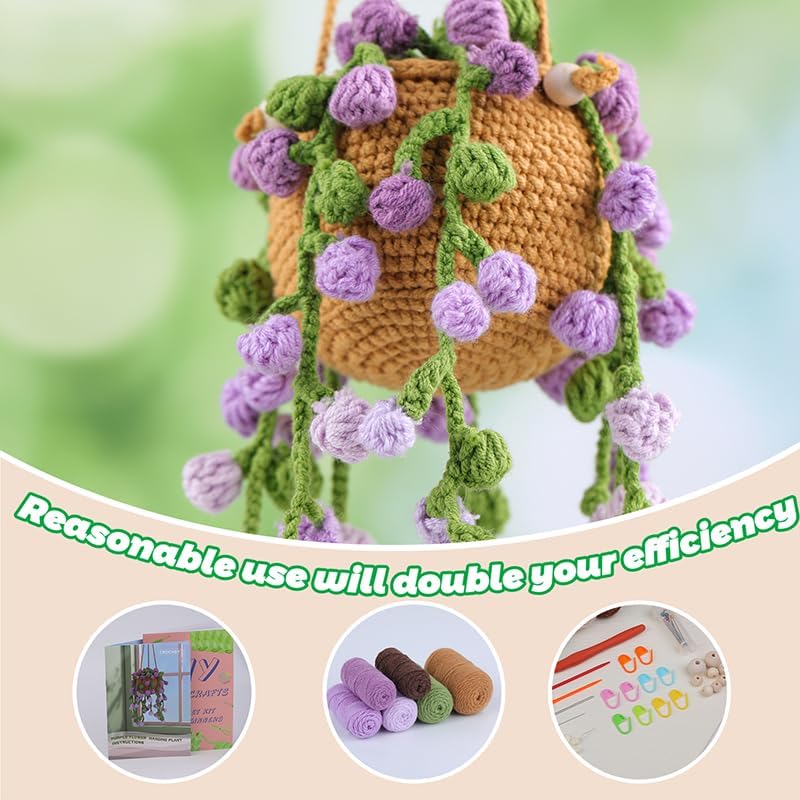 Huacan Crochet Kit for Beginners - 5 Styles Plant Crochet Kit with Step-by-Step Video Tutorials Easy to Learn Beginner Crochet Kit for Adults Gifts for Women