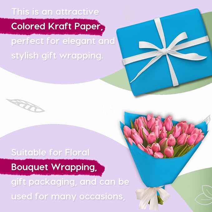 PerkHomy Lake Blue Kraft Paper Roll 17.5" x 960" (80') for Gift Wrapping Bouquet Flower Art Painting Craft Writing Packaging Shipping 80GSM 55LB (Lake Blue, 17.5" x 80')