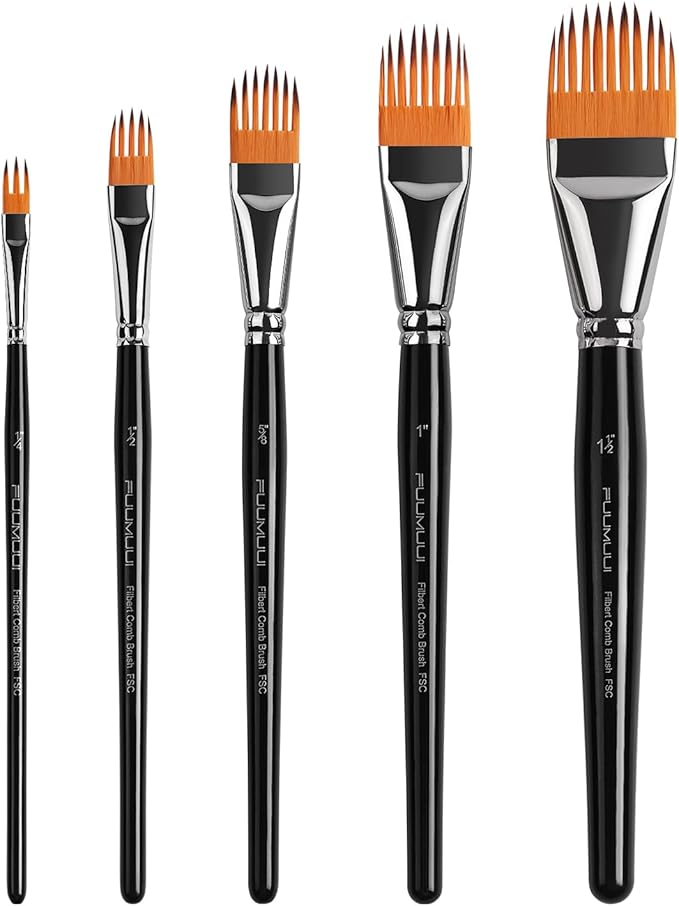 Fuumuui 5-PC Grainer Brush Set for Wood Grain, Fur & Grass Textures Professional Filbert Paint Brush Comb for Acrylic, Watercolor, Oil Painting Artist & Beginner Friendly
