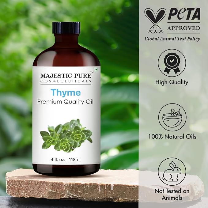 Majestic Pure Thyme Essential Oil for Diffuser - 4 Fl Oz | 100% Pure & Natural Essentials Oils for Humidifier, Air Freshening, Cleaning Home, Bath, spa-inspired self-care routines