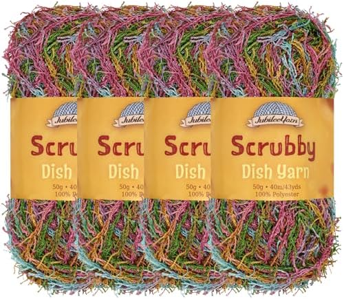 JubileeYarn Scrubby Dish Yarn - 50g/Skein Dishcloth Polyester - Rainbow - 4 Skeins
