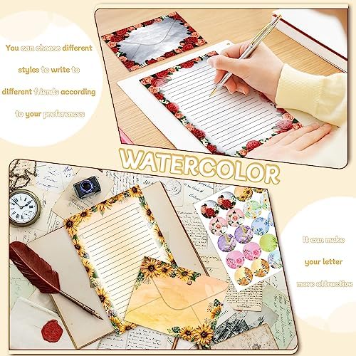 TaoBary 160 Pcs Flower Stationery Paper and Envelopes Set, 5.5 x 8.25''