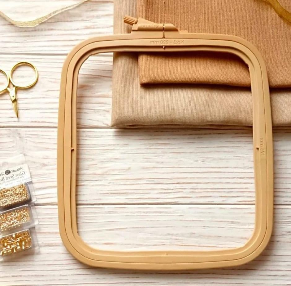Nurge Square Embroidery Hoop - Plastic Cross Stitch Frame for Needlepoint & Embroidery - Adjustable Craft Hoop - Beige - No:3 (Medium)