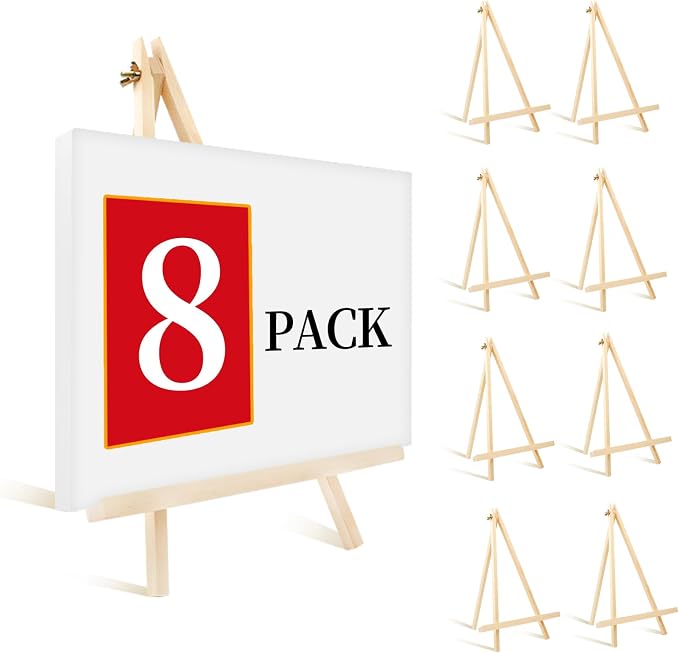 8 Pack 14 Inch Wood Easels, Tabletop Easels, Easel Stand for Painting, Tripod Painting Easels for Art & Crafts, Portable Canvas Holders