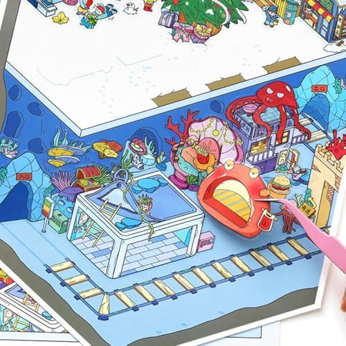 2 Sets DIY 2.5D Scene Stickers – Snow & Sunset Resort Miniature Landscape Stickers for Adults, Scrapbooking, Journaling, Stress Relief & Creative DIY Crafts