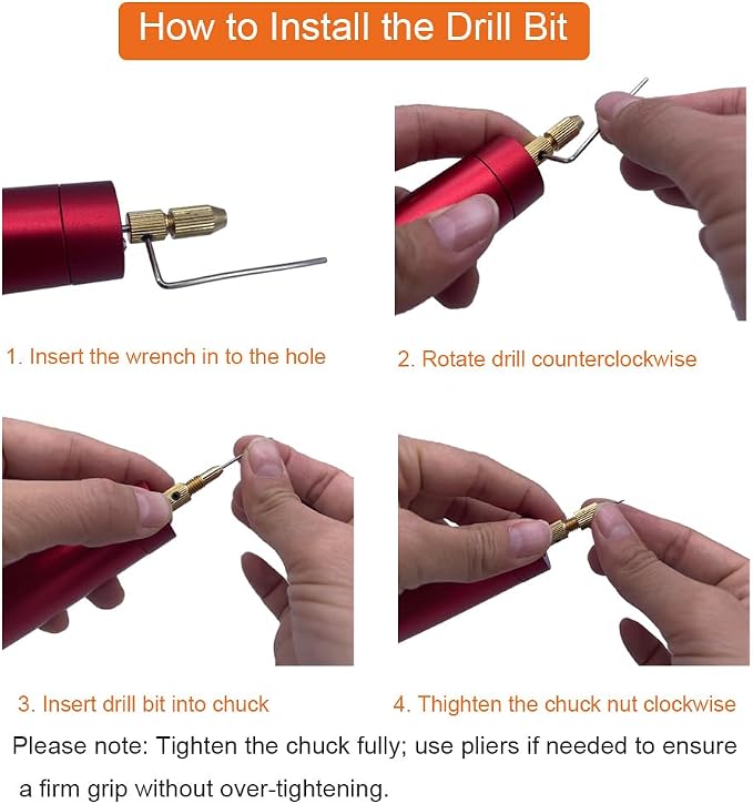 USB Mini Electric Drill Set for Resin Aluminum Rotary Tool with 6 Drill Bits Electrical Handheld Pin Vise Kit for Small DIY Drilling Projects Keychain Crafts Making (Red, Drill Press)