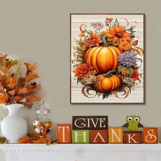 Fall Paint by Numbers for Adults with Framed Canvas-with Wooden Easel,Paint by Numbers Kits Framed Canvas,DIY Acrylic Oil Painting Kits with Brushes Nice Gift Box for Home Wall Decor(12x16 Inch)