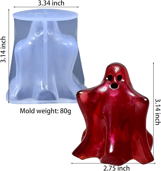 Ghost Candle Mold, Set of 2 Halloween Little Ghost Casting Mold | 3D Ghost Silicone Molds for DIY Epoxy Resin Casting, Handmade Aromatherapy Candle, Wax, Soap, Art Crafting Home Decor