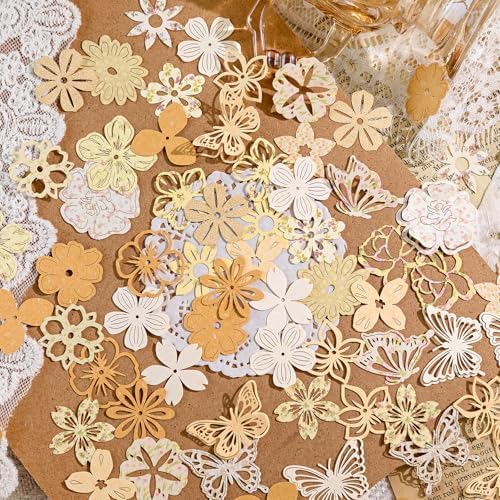 300PCS Vintage Scrapbook Paper Textured Journaling Scrapbooking Supplies Kit Hollow Out Decorative Craft Paper Assorted for Bullet Junk Journals Card Making Craft DIY, Encounter Garden