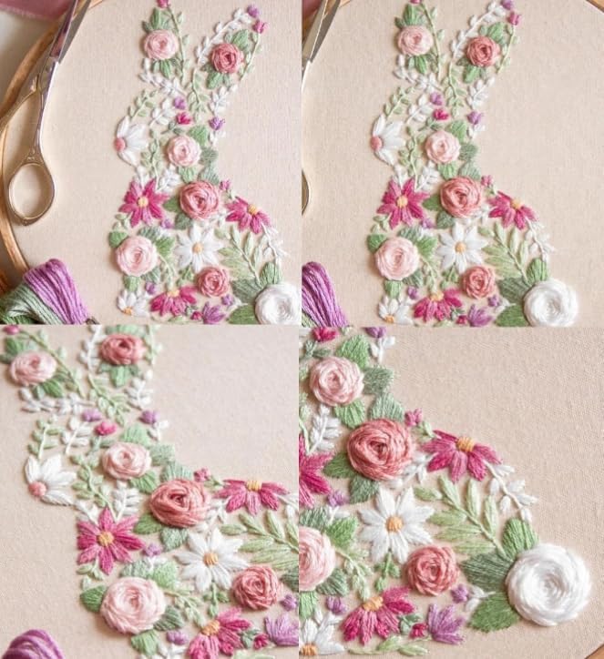 YOUDRN Bunny in Bloom Embroidery Kit for Beginners, Bunny Embroidery